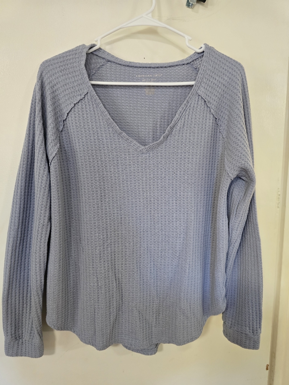 American Eagle Soft & Sexy Plush Waffle Knit Top Women's Small Gray Long Sleeve